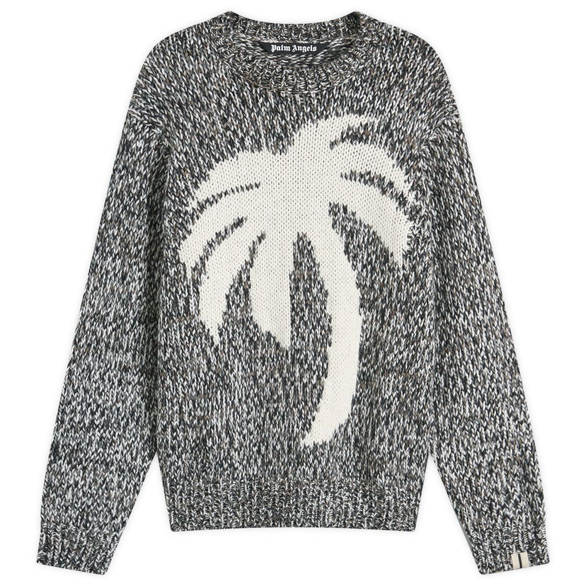 Pleteni pulover Palm Angels Melange Palm Knit Siva | PMHE066F24KNI0010803