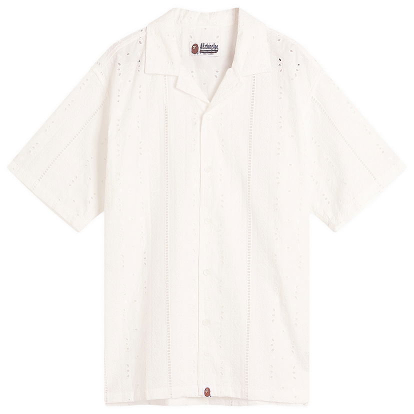 Srajce BAPE A Bathing Ape Open Collar Short Sleeve Embroidered Shirt, Size Large Bela | 001SRL301305M-IVO