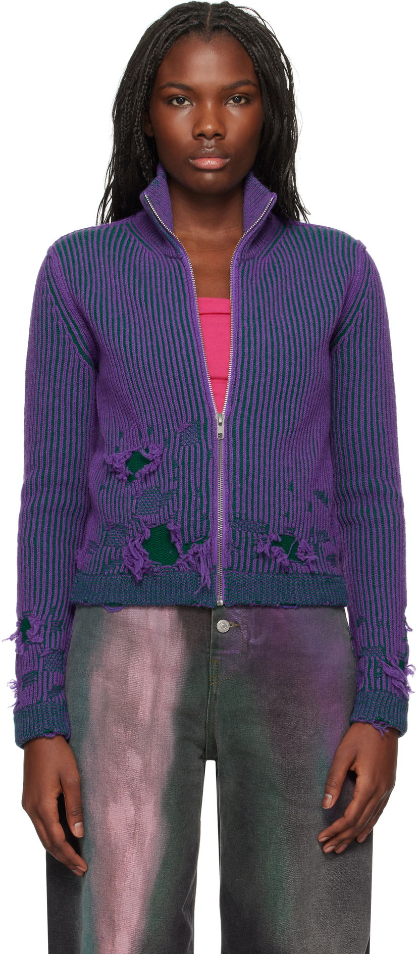 Pleteni pulover Maison Margiela Zipped Turtleneck Jacket Lila | S62AN0133 M13076