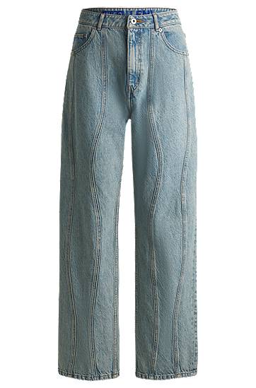Kavbojke BOSS Loose Fit Jeans with Wavy Seamlines Modra | 50531726