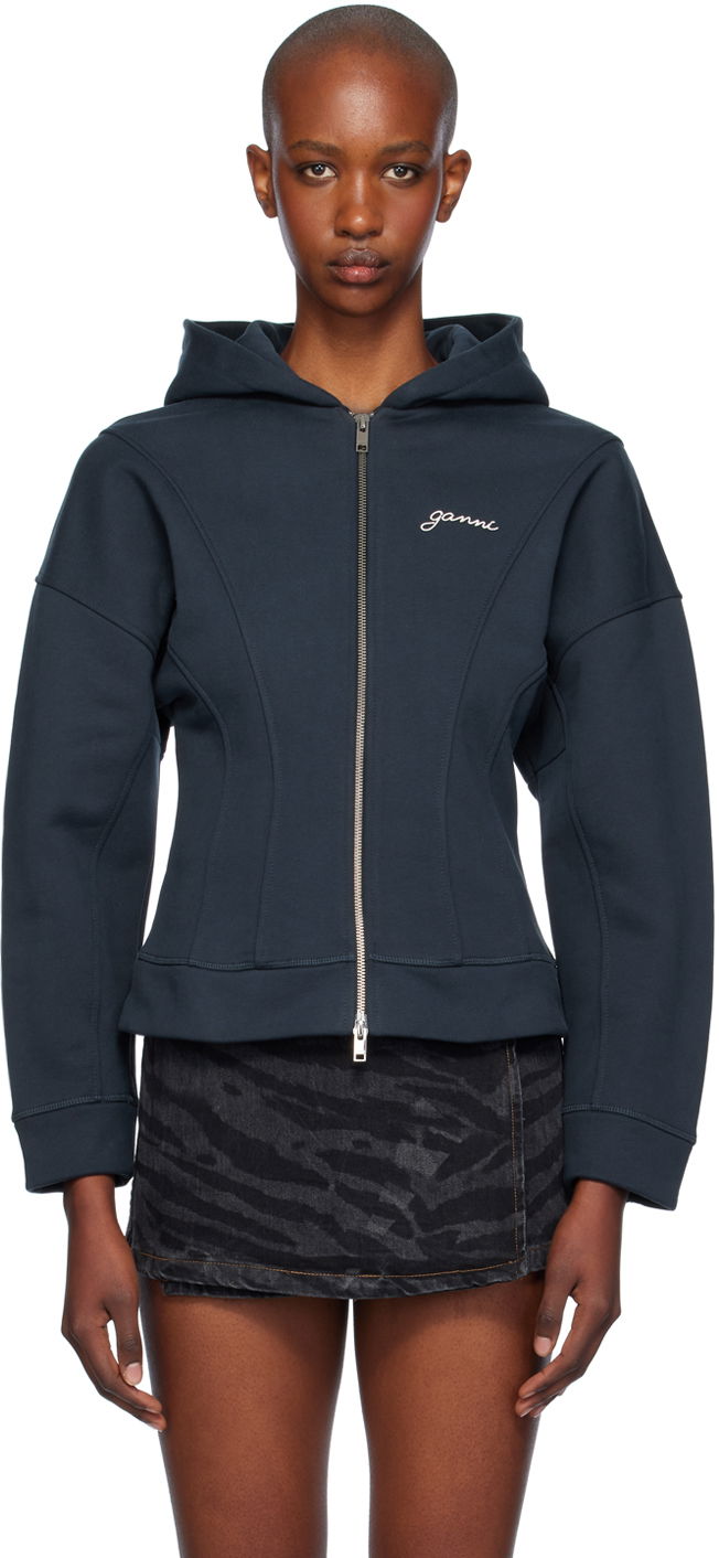 Pulover GANNI Ganni Fleece Zip-Up Hoodie Mornarica | T4029