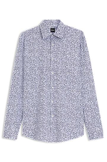 Srajce BOSS Men's Slim Fit Floral Print Stretch Cotton Poplin Shirt Modra | 50545109