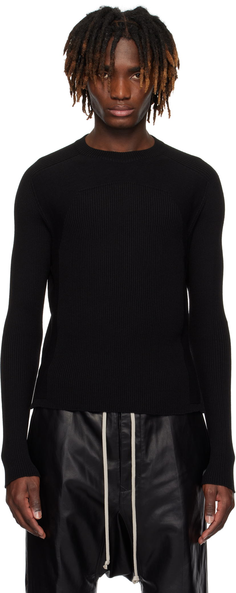 Pleteni pulover Rick Owens Rick Owens Hollywood Ribbed Geo Sweater Črna | RU01E5639 RIBM