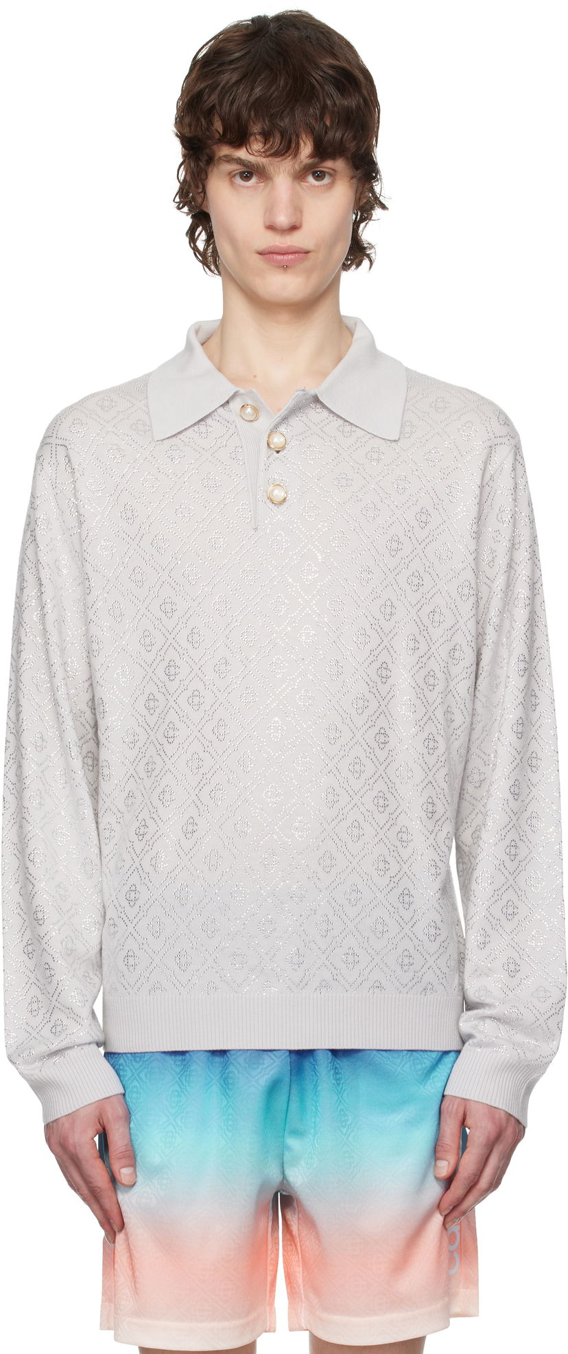 Polo majica Casablanca Casablanca Crystal Monogram Knit Polo Siva | MPS25-KW-865-01