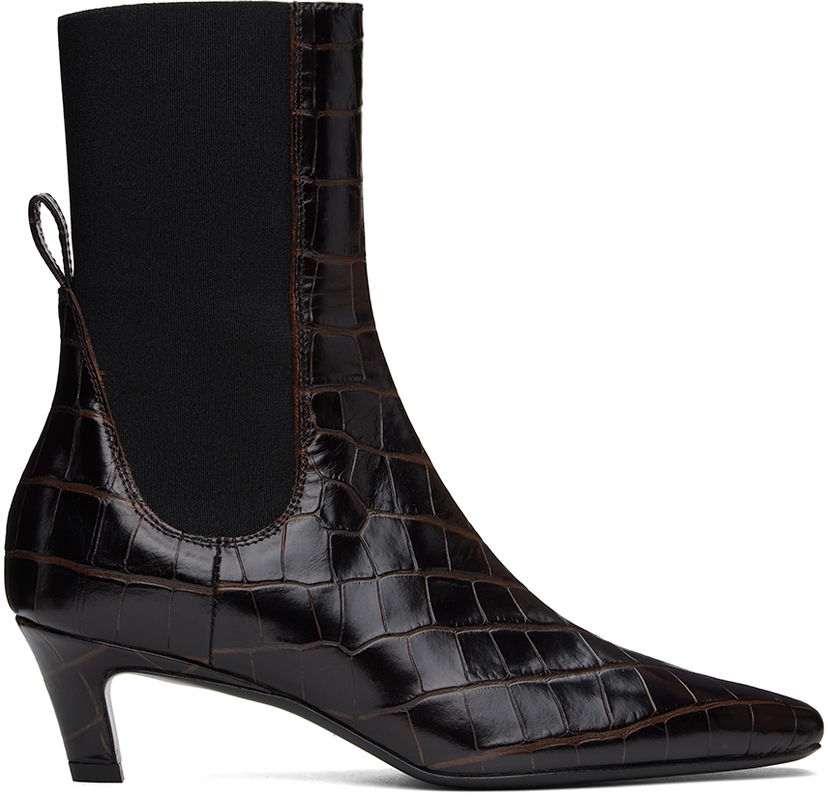 Oblačila TOTEME TOTEME 'The Mid Heel' Croc-Embossed Leather Ankle Boots Rjava | 231-907-847