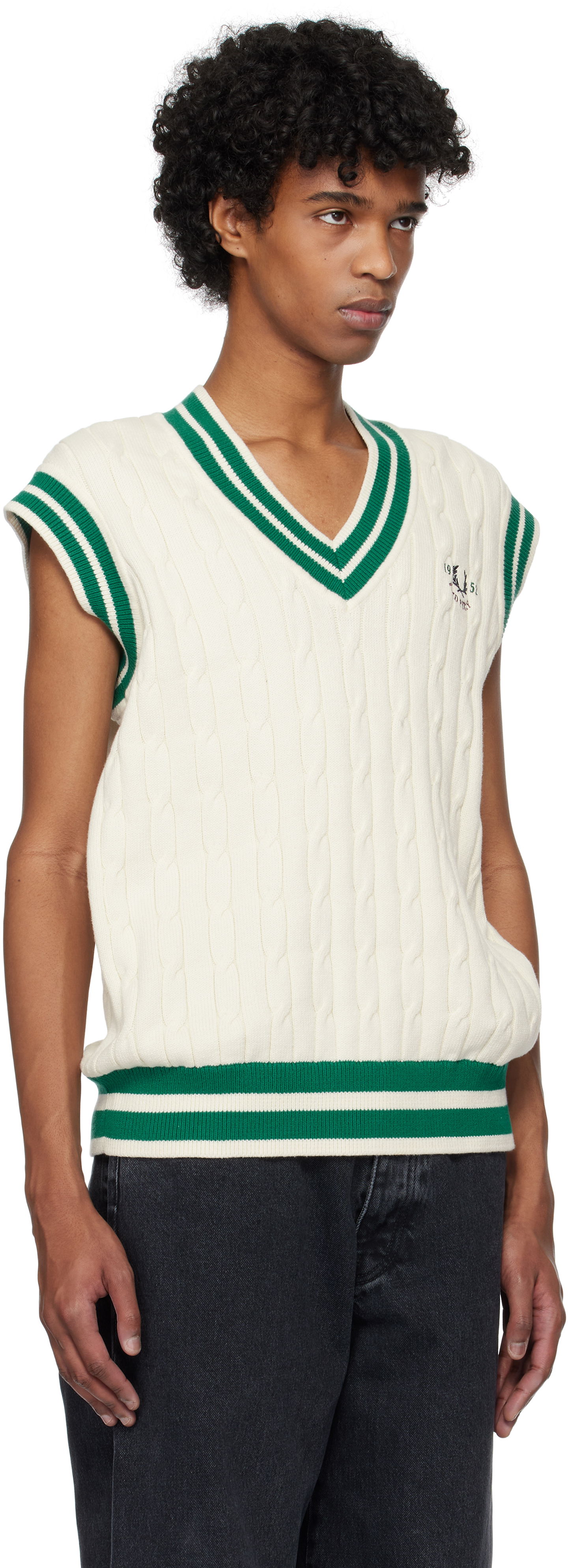 Pleteni pulover Fred Perry Fred Perry Cable Knit Tennis Vest Bela | K9721, 1