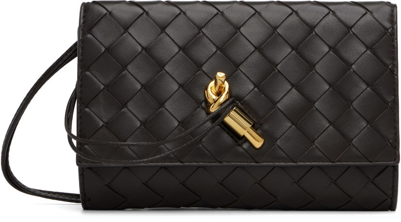 Denarnica Bottega Veneta Bottega Veneta Andiamo Intrecciato Leather Wallet on a Strap Rjava | 836940 VCPP2