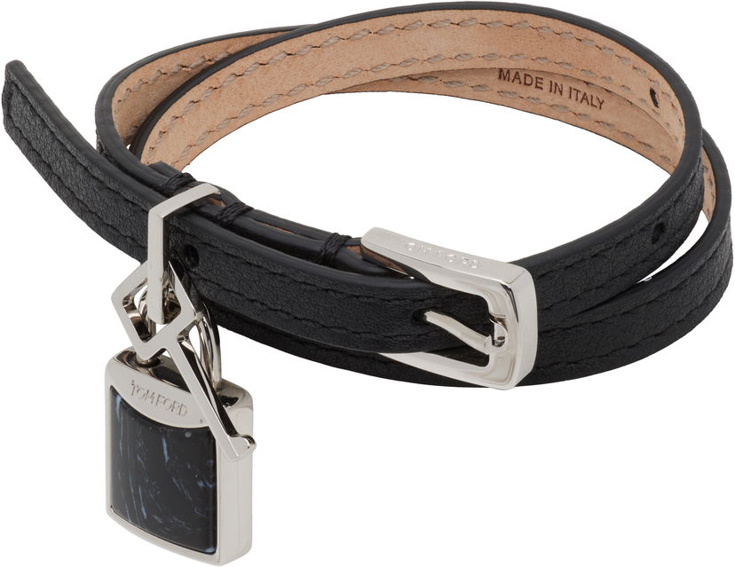 Zapestnica Tom Ford TOM FORD Leather Stone Wrap Bracelet Črna | JW158-LHD001S