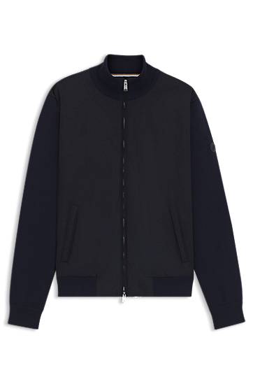 Bomber jakna BOSS Regular-Fit Hybrid Jacket with Double B Monogram Mornarica | 50543135