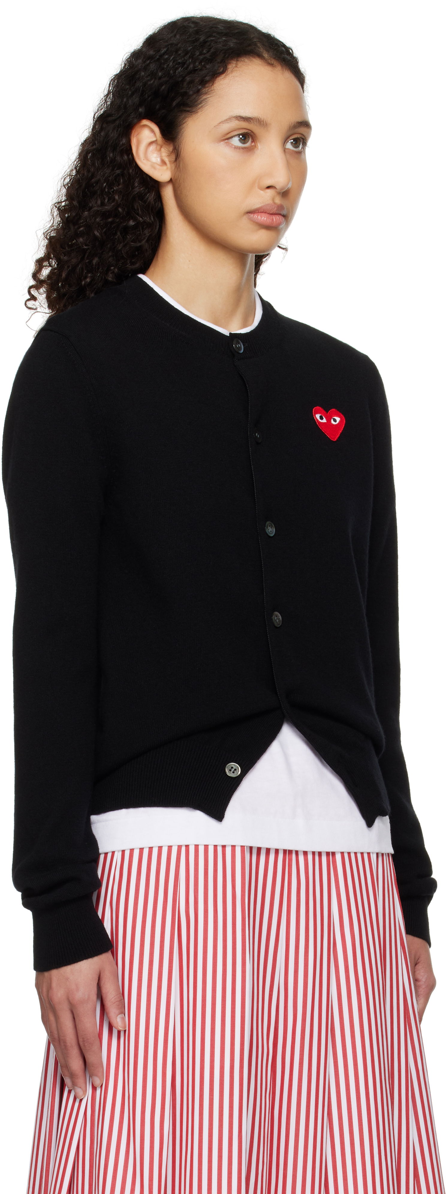 Pleteni pulover Comme des Garçons COMME des GARÇONS PLAY Heart Cardigan Črna | AX-N007-051, 1
