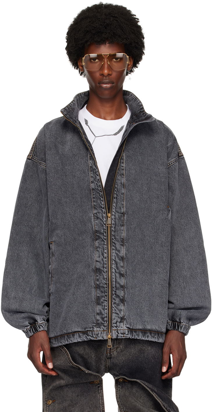 Jakna Y/PROJECT Gray Pinched Logo Denim Jacket Siva | 207JA002, 0