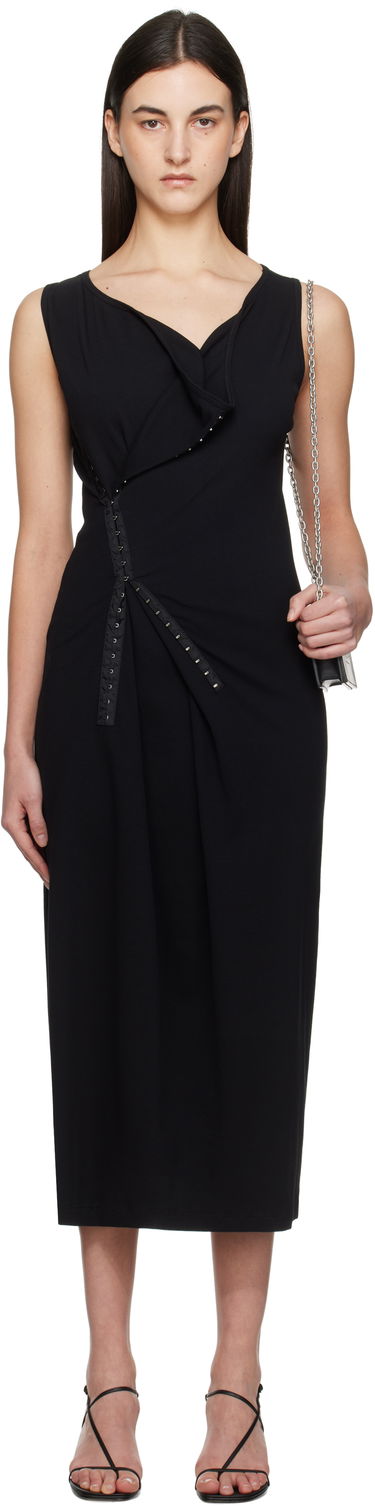 Obleke Maison Margiela MM6 Maison Margiela Cotton Rib Hook-Eye Midi Dress Črna | S52CT0786 M20054, 0