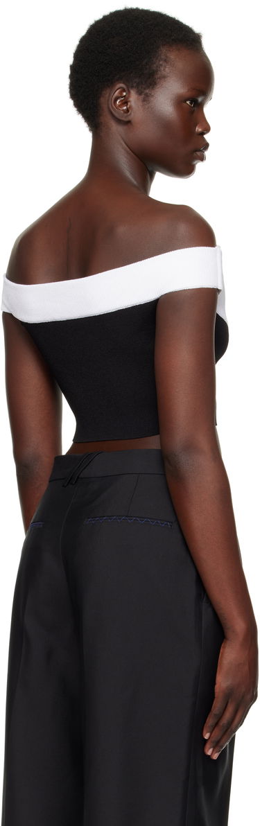 Pleteni pulover Balmain Balmain Two-Tone Knit Cropped Top Črna | EF1AA375KH82, 2