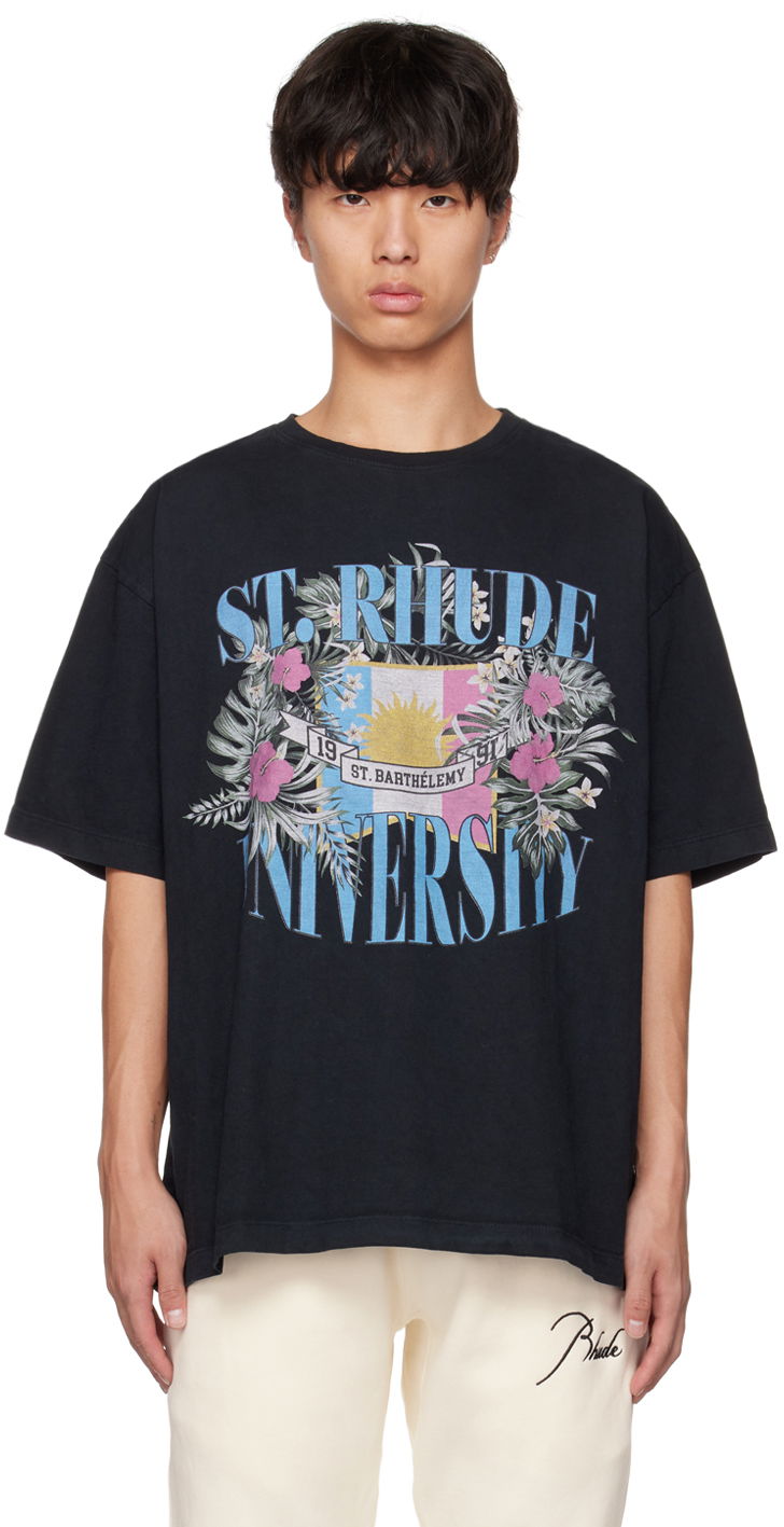 Majica Rhude Rhude St. Barthélémy University Graphic Tee Črna | RHPS23TT12837610