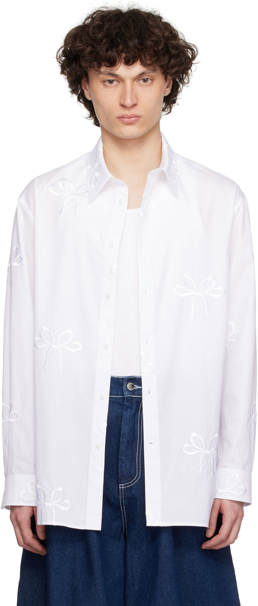 Srajce Simone Rocha Simone Rocha Cotton Bow Easy Shirt Bela | 5185 1051