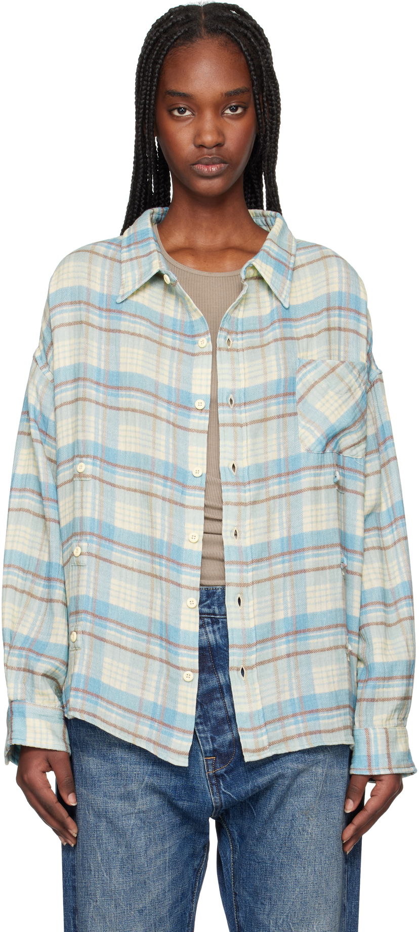 Srajce R13 R13 Double Front Plaid Shirt Modra | R13WR371-R481B