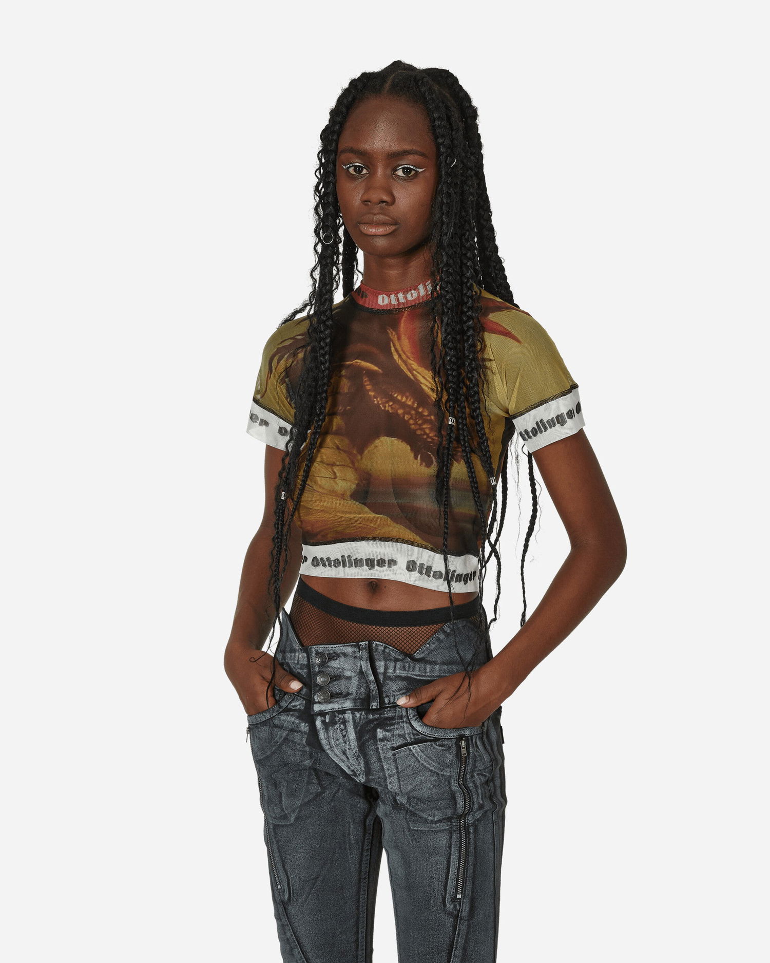 Krop-top Ottolinger Mesh Graphic T-Shirt Rumena | 100124 OTDRMS, 1