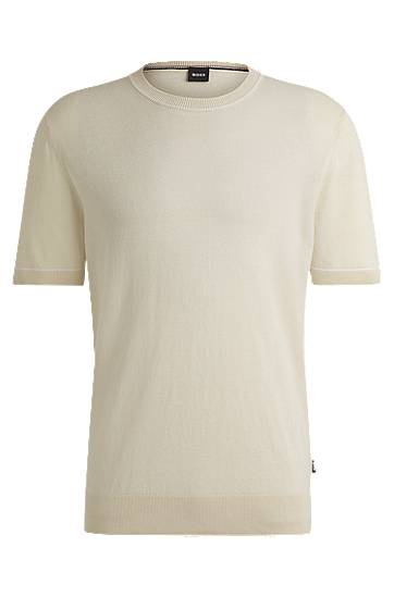 Pleteni pulover BOSS Linen-Blend Knit Sweatshirt Bež | 50537639