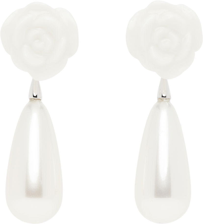 Uhani SHUSHU/TONG SHUSHU/TONG YVMIN Edition Rose Faux-Pearl Earrings Bela | 25304WHT00DN2