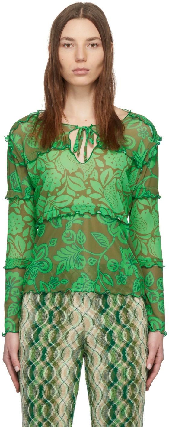 Majica Anna Sui Anna Sui Paradisiac Combo Mesh Top Zelena | 222D21