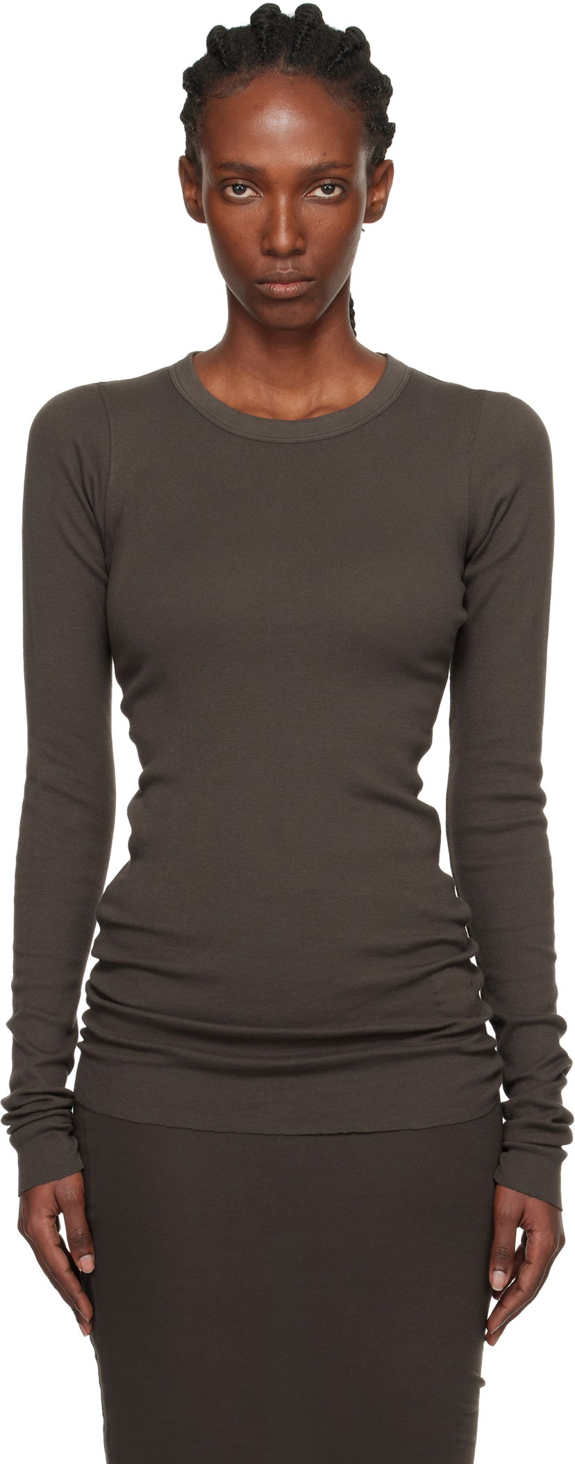 Majica Rick Owens DRKSHDW Concordians Ribbed Long-Sleeve T-shirt Rjava | DS02E7217 RN