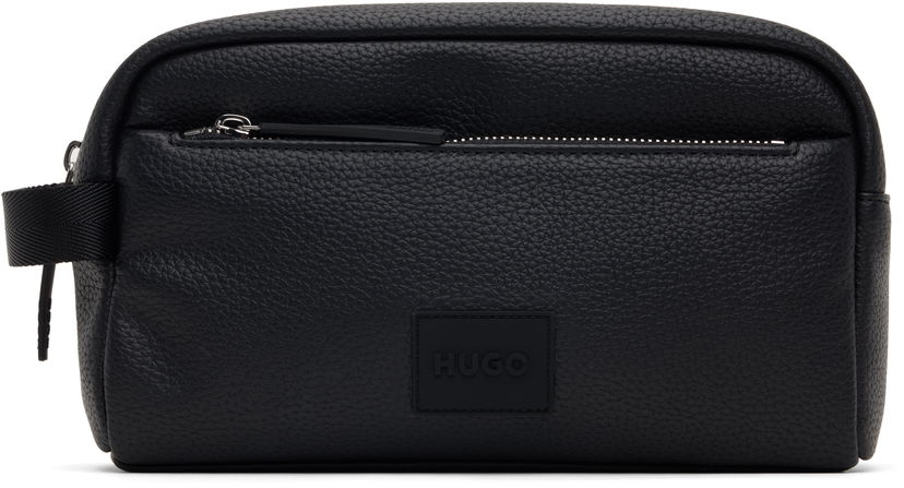 Potovalna torba BOSS Pebbled Faux Leather Washbag Črna | 50535686