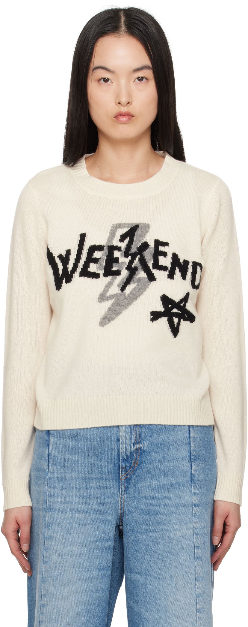 Pleteni pulover Max Mara Weekend Max Mara Kansas Graphic Print Sweater Bela | 2515361011600