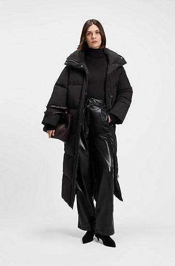 Puhovka BOSS Long Puffer Jacket Water-Repellent Finish Črna | 50548045, 1