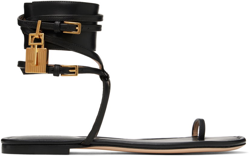 Modni dodatki Tom Ford TOM FORD Soft Calf Ankle Wrap Sandals Črna | W3669-LCL002G