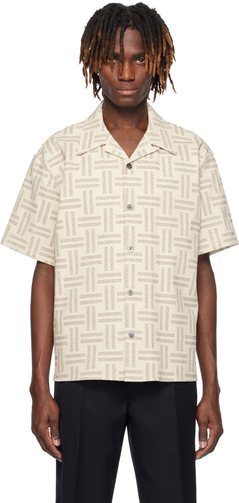 Srajce KENZO Kenzo Paris 'KENZO Weave' Short Sleeve Shirt Bež | FF55CH1109JF