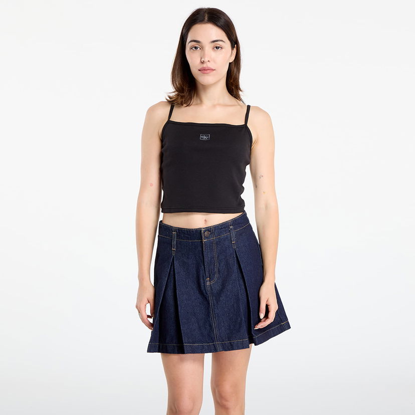 Majica brez rokavov CALVIN KLEIN Woven Label Rib Crop Black Črna | LV047C908G UB1