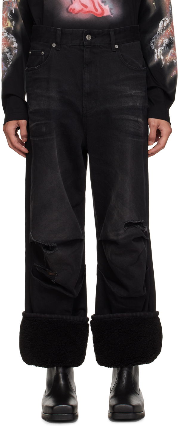 Kavbojke We11done We11done Faded Shearling Cuff Jeans Črna | WD-DP3-23-315-M-BK