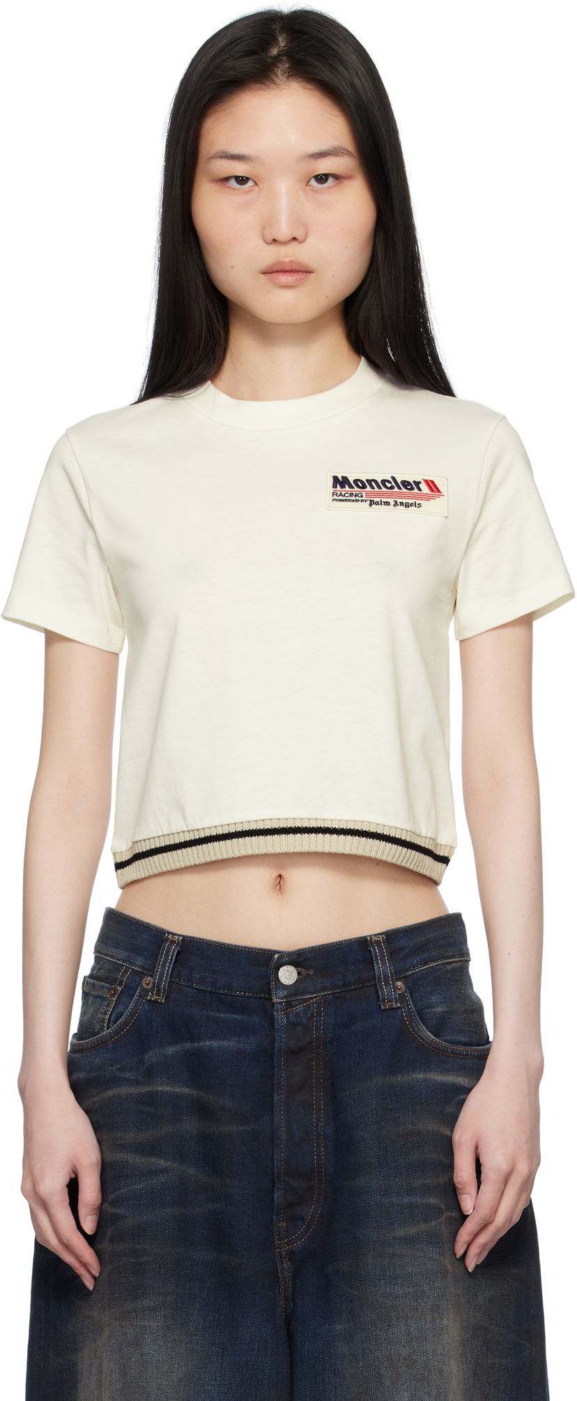 Krop-top Moncler Palm Angels Cropped Graphic T-Shirt Bela | J209L8C0000289AKK