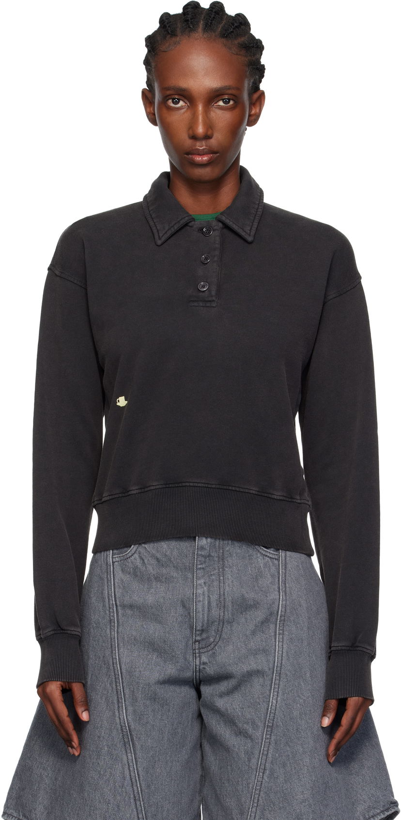 Pulover JW Anderson JW Anderson Embroidered-Logo Long-Sleeve Polo Sweatshirt Črna | JW0243-PG1843