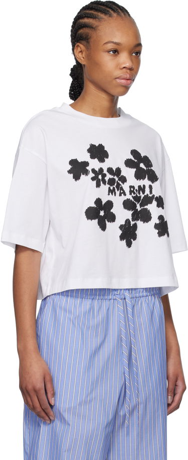 Krop-top Marni Marni Daisy Garden Print Cropped T-Shirt Bela | THJE0333P4 USCX40, 1