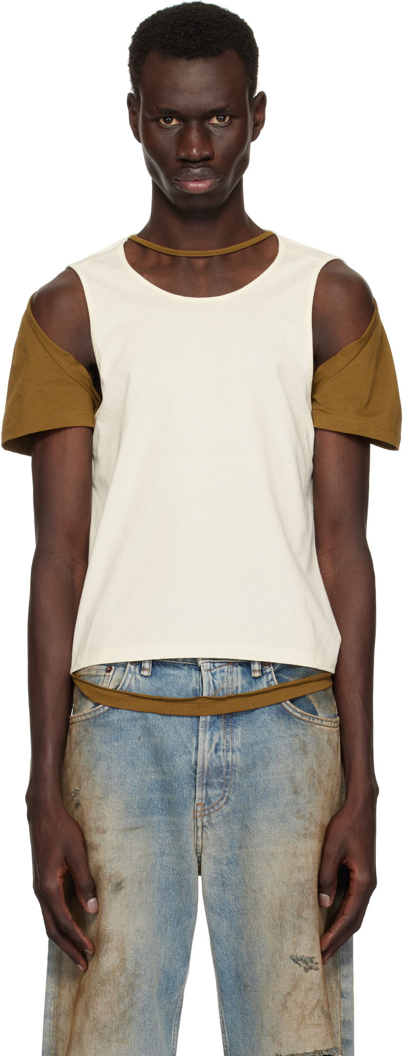 Majica brez rokavov Eckhaus Latta Eckhaus Latta Hugging T-Shirt Bela | 1203-EL-PS25-C - COCONUT