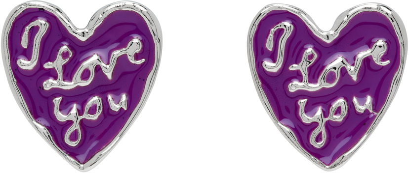 Uhani Chopova Lowena Chopova Lowena Heart "I Love You" Earrings Lila | 6575