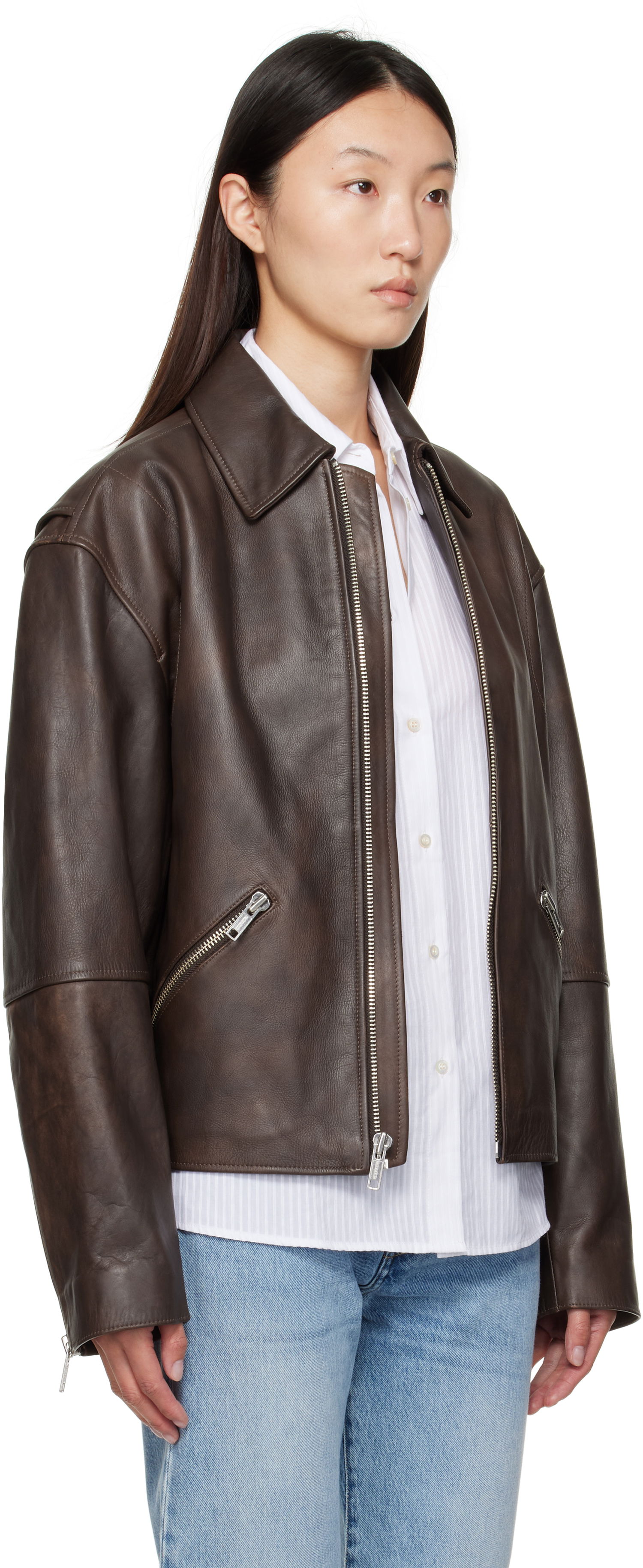 Jakna CALVIN KLEIN Calvin Klein Distressed Leather Biker Jacket Rjava | 81B530G, 1