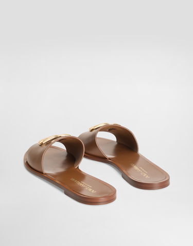Modni dodatki Dolce & Gabbana Dolce & Gabbana Calfskin Flat Slides with Gold Hardware Rjava | CQ0619AW5768Z093, 2