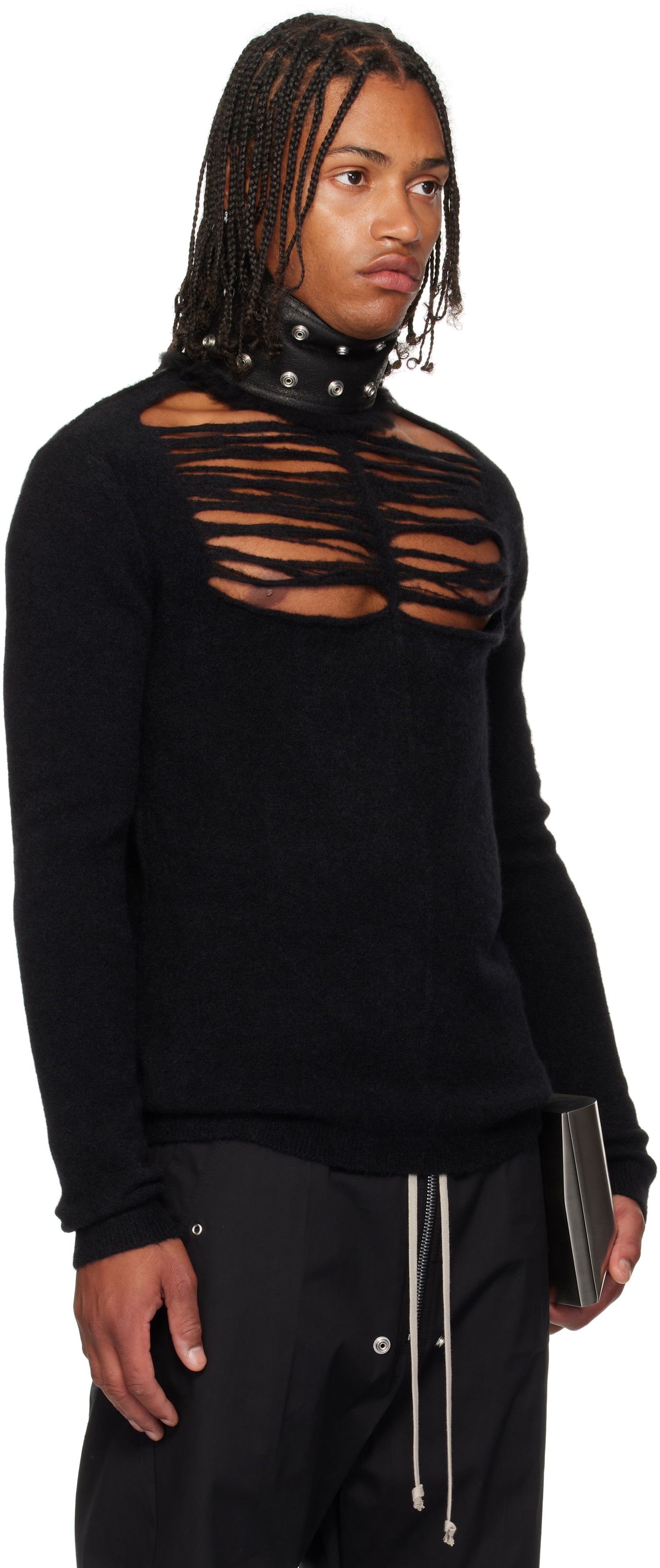 Pleteni pulover Rick Owens Rick Owens Concordians Long Sleeve Grid Knit Sweater Črna | RU02E1670 KGRIDP, 1