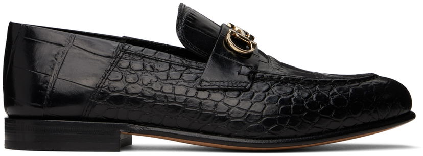 Superge in čevlji FERRAGAMO Salvatore Ferragamo Ottone Crocodile Embossed Leather Loafers Črna | 01E100 - 769724