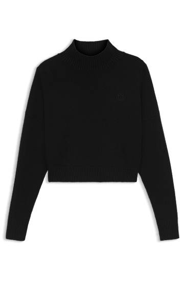 Pleteni pulover BOSS Cropped rollneck sweater with Happy logo embroidery Črna | 50522508