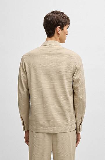 Srajce BOSS Relaxed Fit Stretch Seersucker Overshirt Bež | 50540695, 1