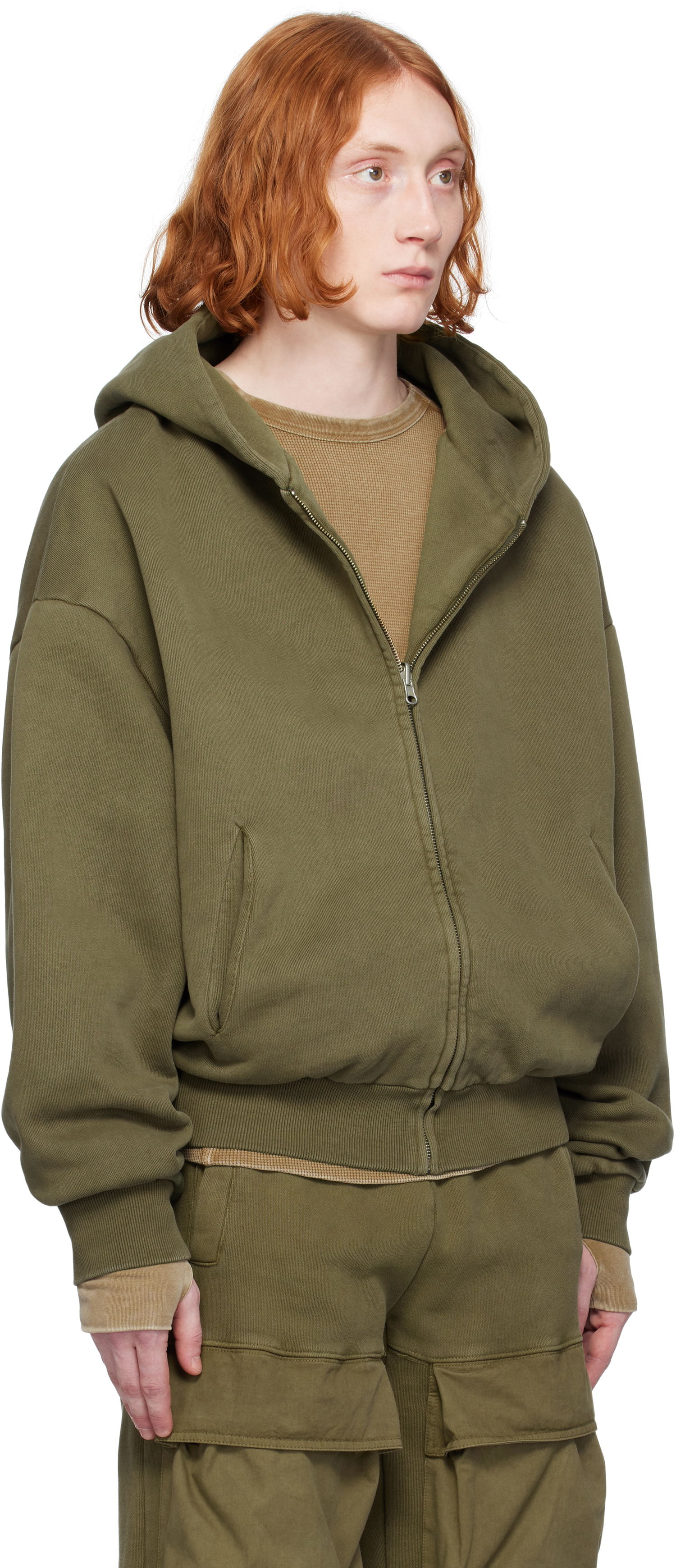 Pulover Entire Studios Entire Studios Thermal Zip-Up Hoodie Zelena | ES2488MI, 1