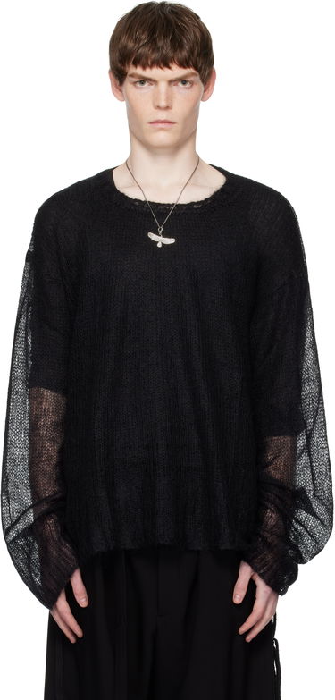 Pleteni pulover Ann Demeulemeester Ann Demeulemeester Kent Open Neck Sweater Črna | B0012862-KN058-099, 0
