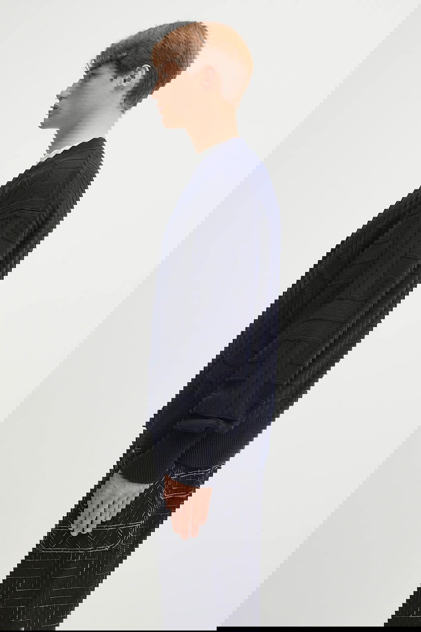 Pleteni pulover KENZO Kenzo Gots Kenzo Weave Patterned V-Neck Cardigan Mornarica | FF55CA7073CB, 1