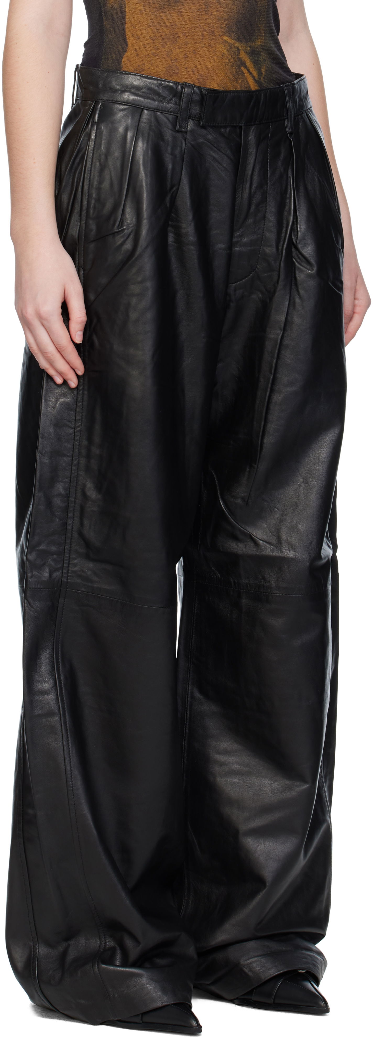 Hlače R13 R13 Pleated Wide Leg Leather Pants Črna | R13WR440-R426A, 1