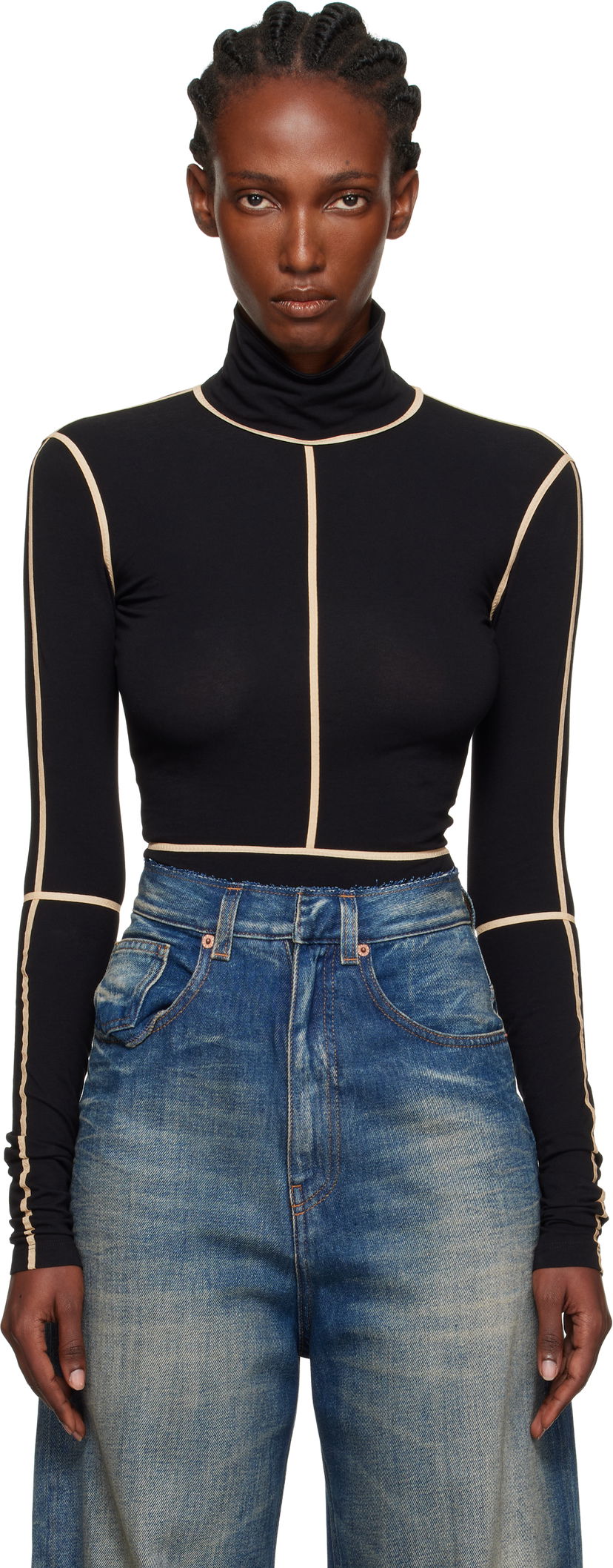 Bodi Maison Margiela MM6 Maison Margiela Long Sleeve Turtleneck Bodysuit Črna | S52NA0072 M20125