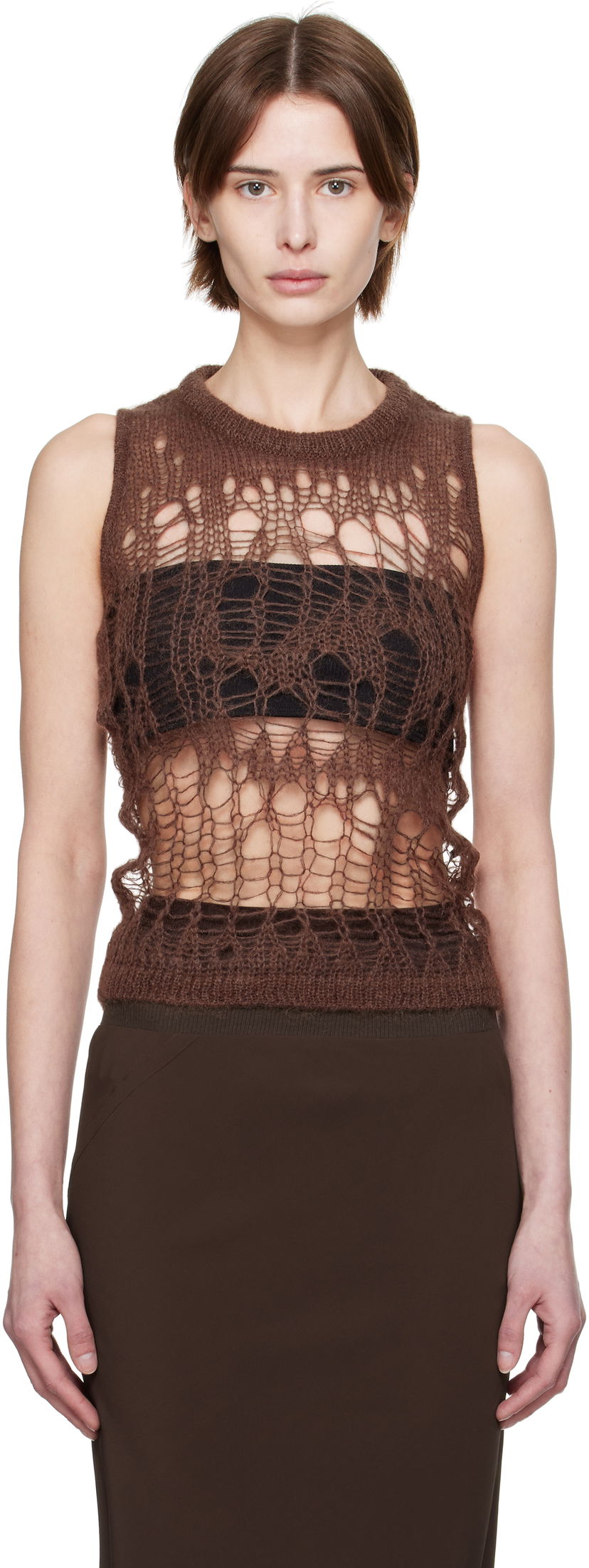 Pleteni pulover Rick Owens Rick Owens Hollywood Spider Knit Tank Top Rjava | RP01E7608 KNETMH