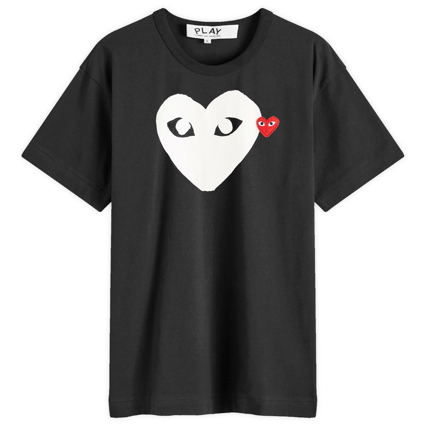Majica Comme des Garçons Double Heart Logo T-Shirt Black/White/Red - Size Large Črna | AX-T116-051-1